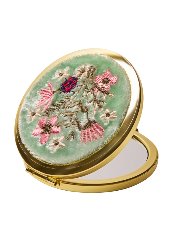Powder Embroidered Mirror - Aqua Bouquet
