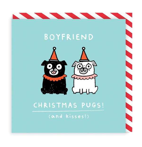 Ohh Deer Boyfriend Pugs and Kisses Square Christmas Card