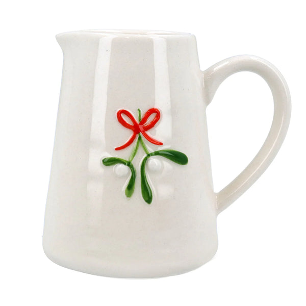 Gisela Graham Stoneware Mini Jug - Red Bow & Mistletoe