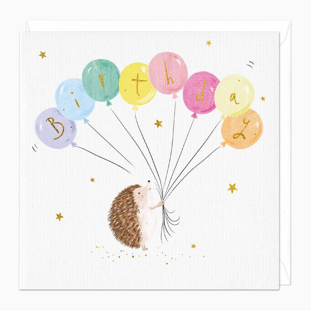 Whistlefish Birthday Balloons Hedgehog Card