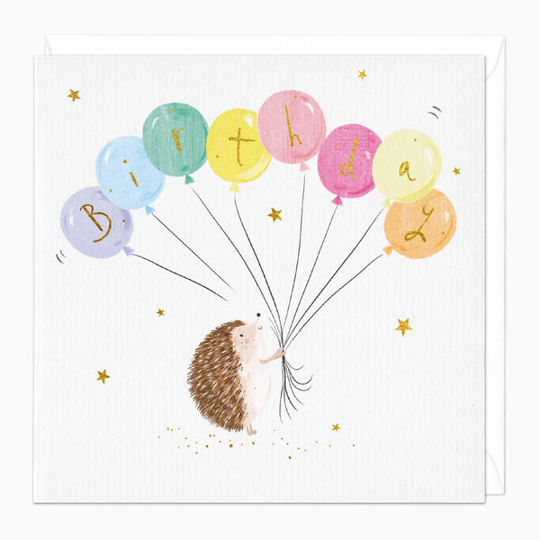 Whistlefish Birthday Balloons Hedgehog Card