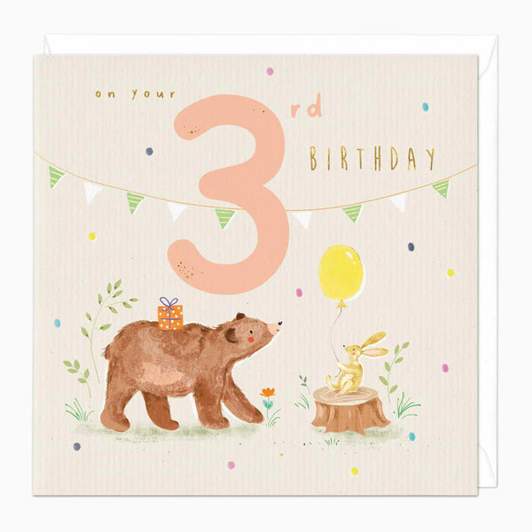 Whistlefish Woodland Animals 3rd Birthday Card