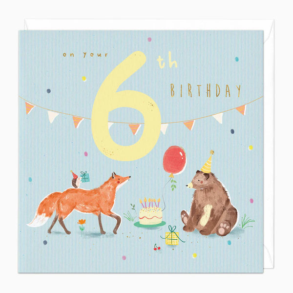 Whistlefish Woodland Animals 6th Birthday Card