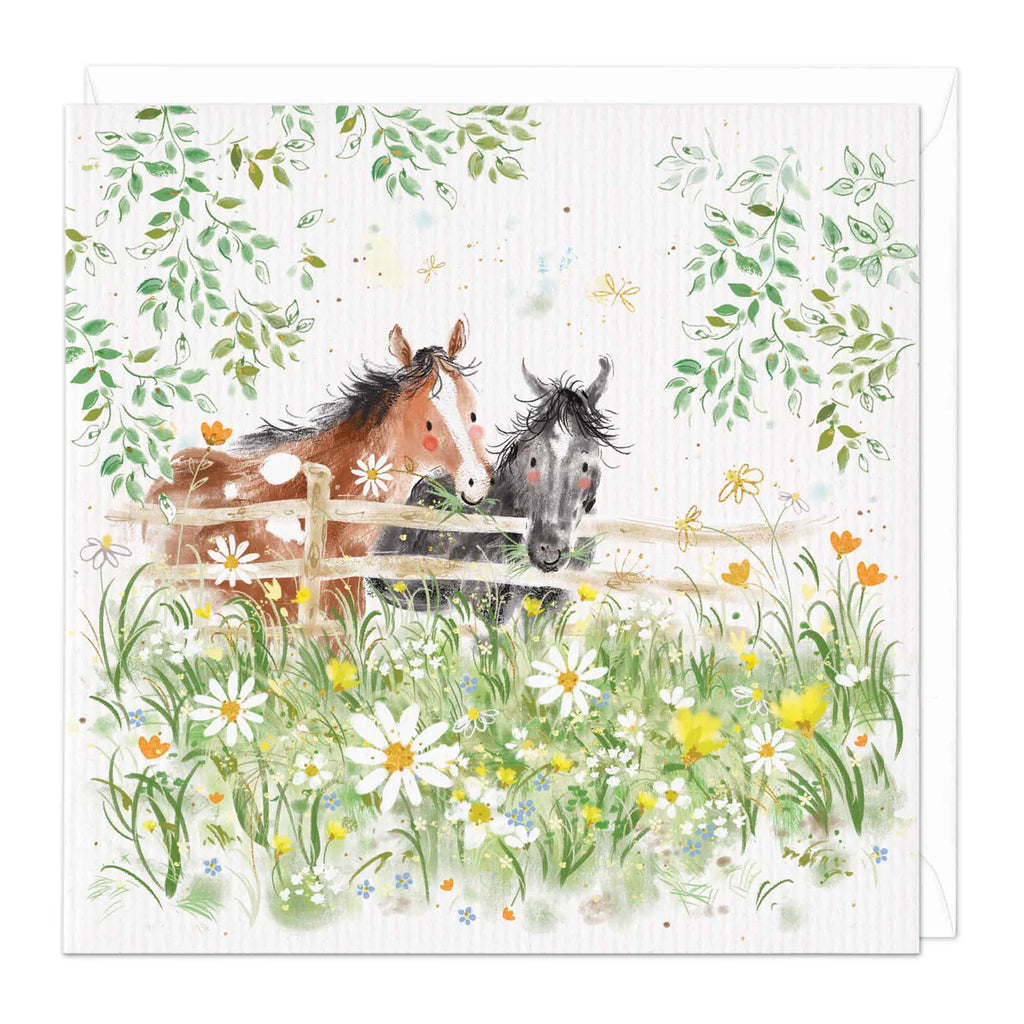 Whistlefish Watching Horses Art Card