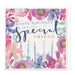 A square birthday card with a floral border and the text 'Happy Birthday to a very Special Friend' in blue and gold lettering, shown with a white envelope behind it on a white background.