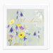 Greeting card with floral design and 'thinking of you' text on a light green background