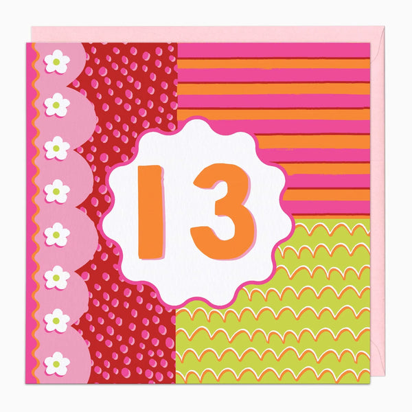 Whistlefish Fluro Flowers 13 Birthday Card