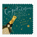 Congratulations card with a champagne bottle illustration on a teal background