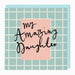Card with 'My Amazing Daughter' text on a pink square against a blue grid background