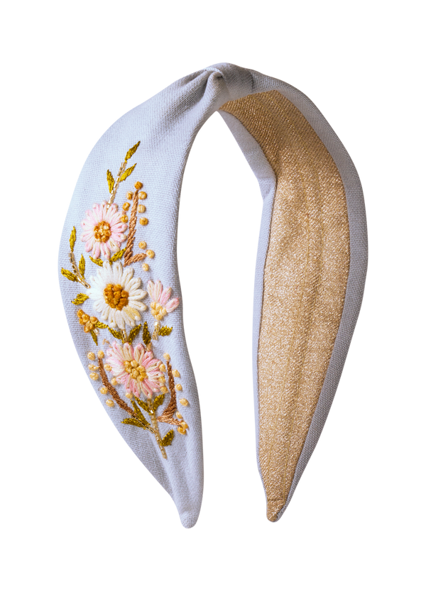 Powder Embroidered Headband - Perfect Posie - Powder Blue