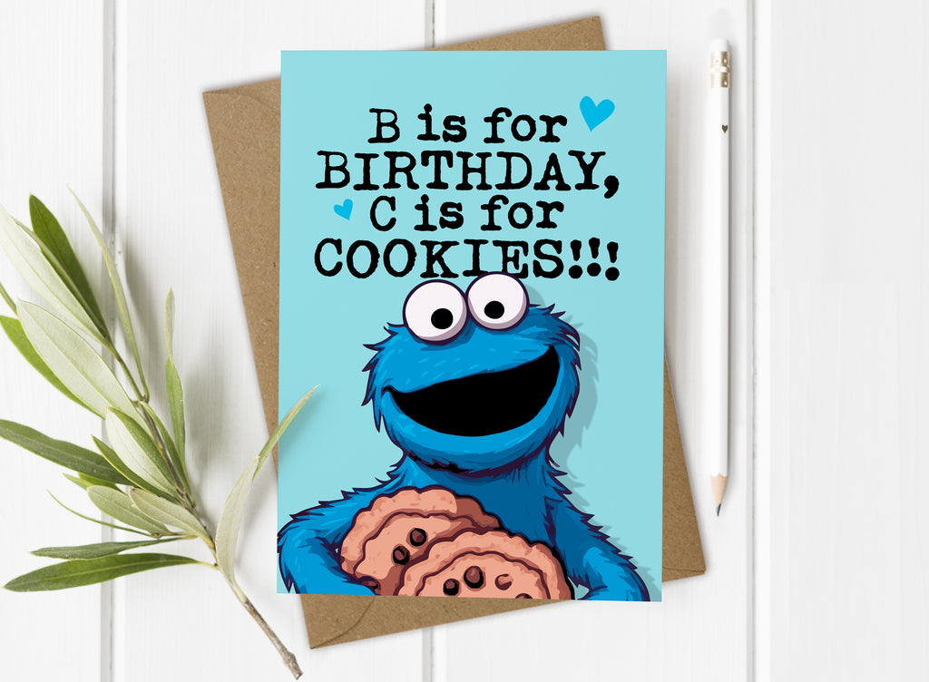 Funny Cookie Monster Card Birthday Greeting Card