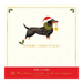 Mrs Best Paper Co. Santa Paws Christmas card featuring a dachshund in a Santa hat and wreath with gold foil details.