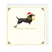 Mrs Best Paper Co. Santa Paws Christmas card featuring a dachshund in a Santa hat and wreath with gold foil detail.