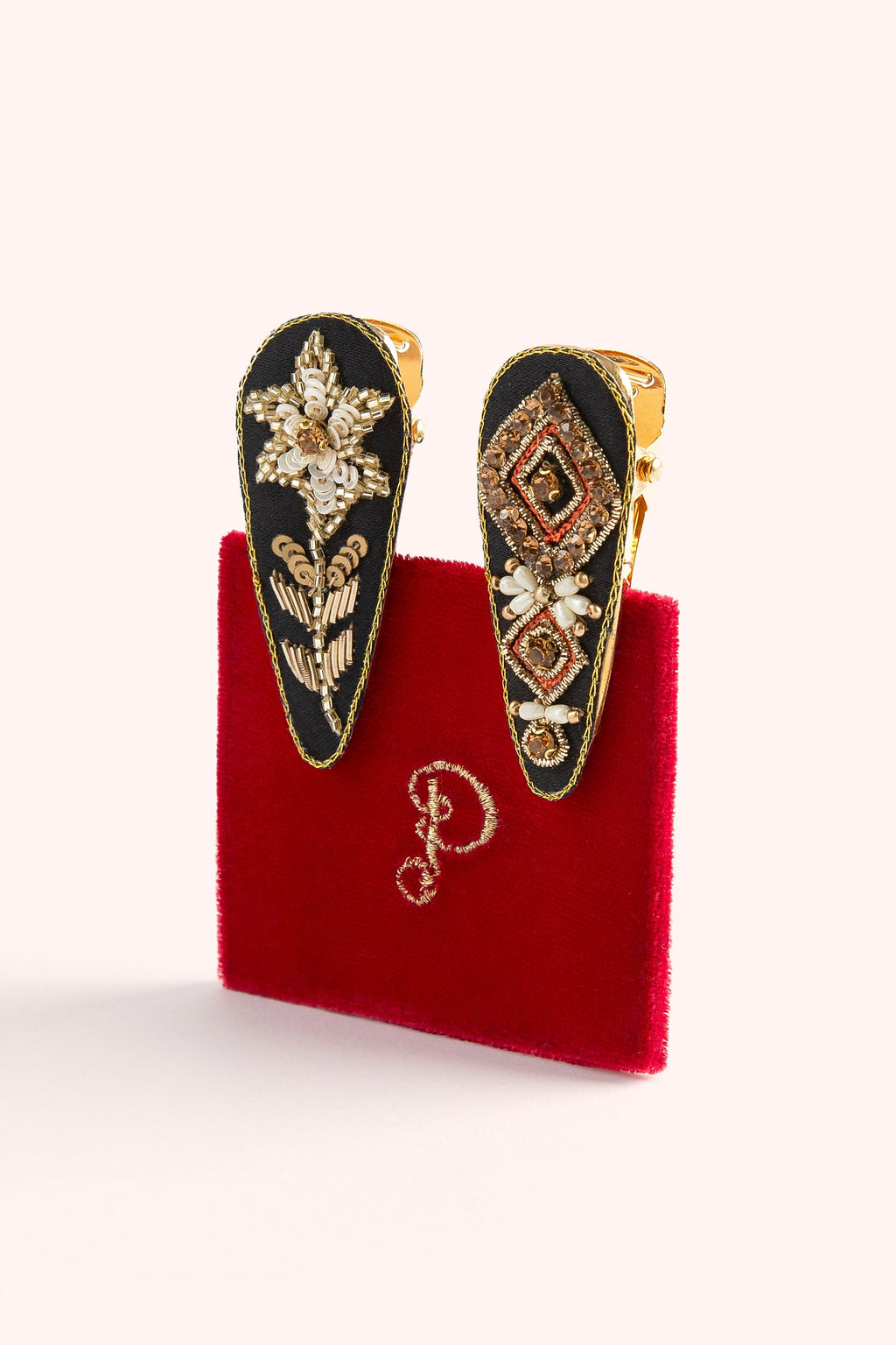 Powder Jewelled Hair Clips (Set of 2) - Midnight Floral & Deco