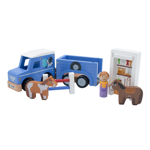 Jumini Wooden Jeep and Horse Trailer (inc horses and jump)
