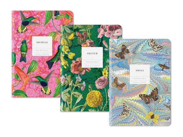 Ohh Deer Humming Bird, Sea Creatures, Butterfly Blue Stitched Notebook Set