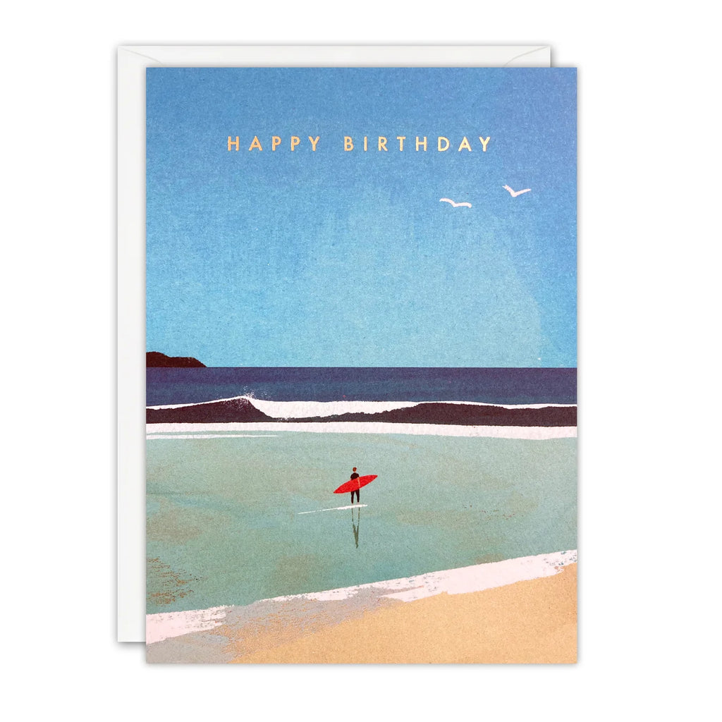 Birthday card with a beach scene and 'Happy Birthday' text