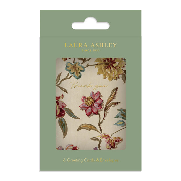Pack of Laura Ashley greeting cards with floral design and 'Thank you' text on a green card.