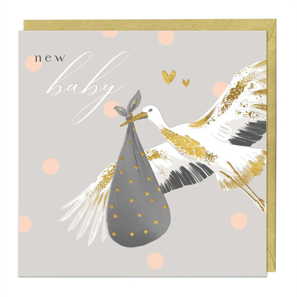 Whistlefish Golden Stork New Baby Card