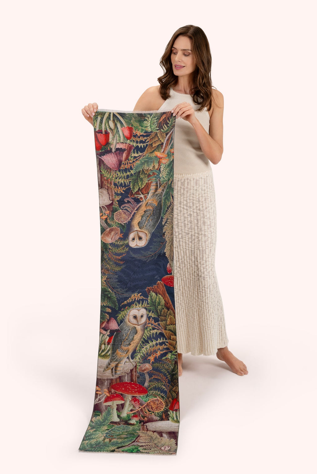 Powder Luxurious Scarf - Wild Woodland Owl