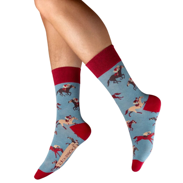 Powder Men's Socks - Vintage Race Horses in Denim