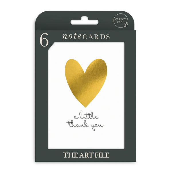 The Art File Golden Heart Thank You Cards - Pack of 6 Notecards