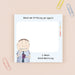 Cartoon character with text on a card, surrounded by paper clips on a beige background