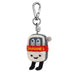 Plush keychain of a cartoonish sardine can with a red bandana and a carabiner on a white background