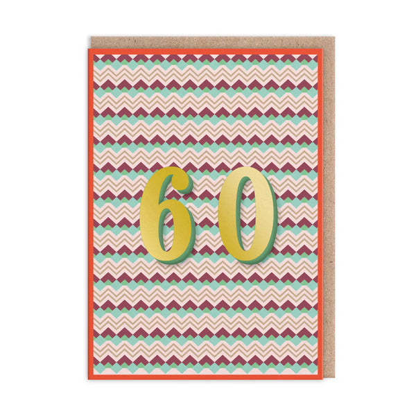 60th birthday card with zigzag pattern and yellow number 60