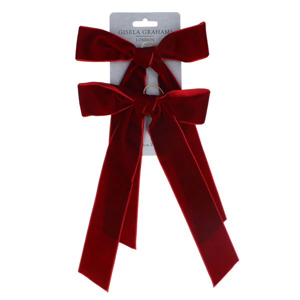 Gisela Graham 2 Plum Velvet Bow Hanging Decorations