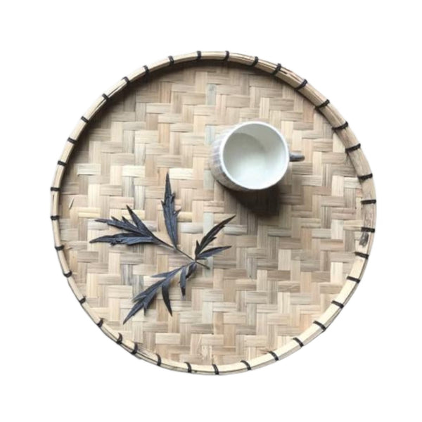 East of India Woven Round Tray - Small Natural