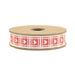 East of India Woven Ribbon - Cream Heart Red Background