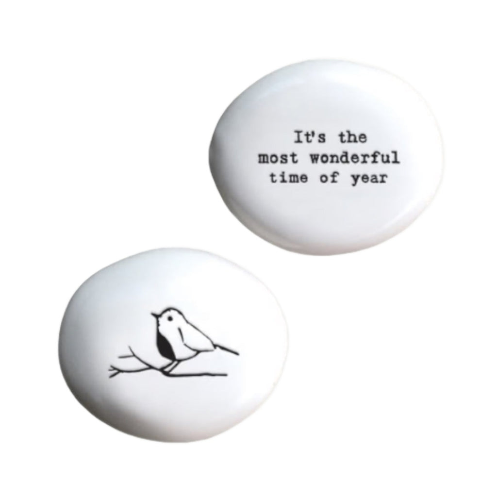 East of India Porcelain Christmas Pebble - Most Wonderful Time