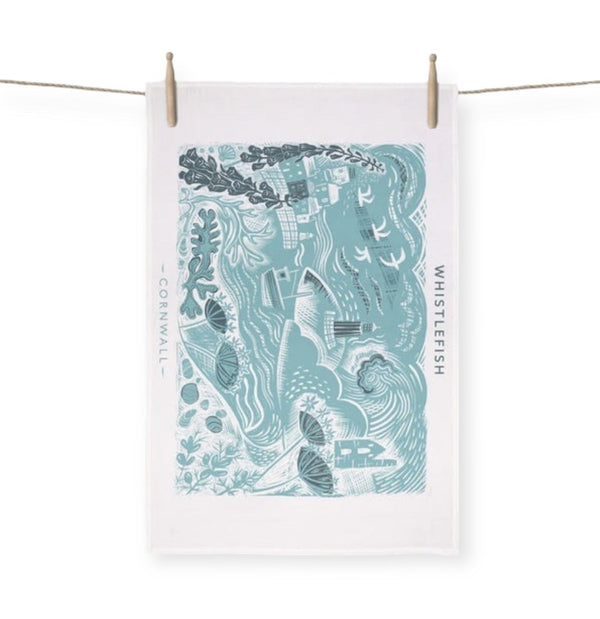 Whistlefish Cornwall Lino Tea Towel