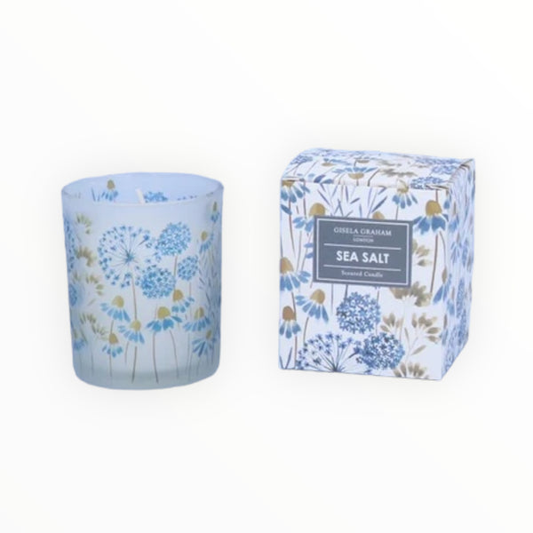 Gisela Graham Blue Meadow Scented Candle in Glass Pot, Scent: Sea Salt