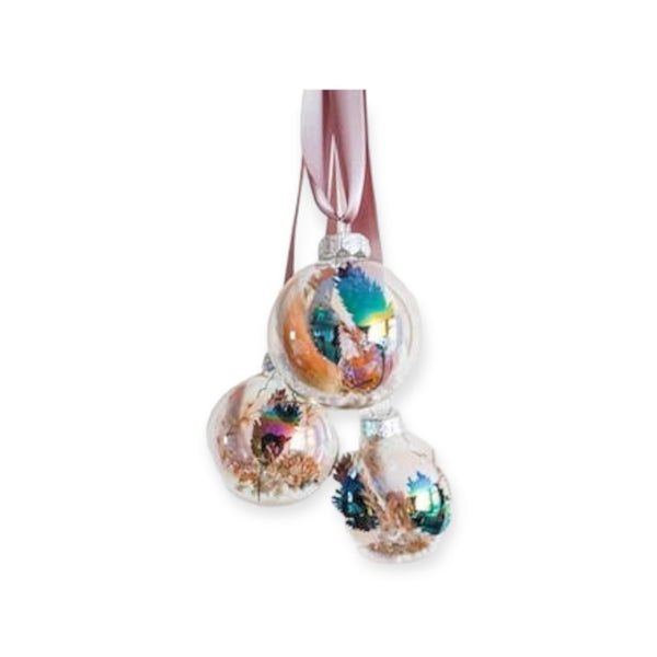 Christmas Glass Baubles With Dried Flowers - Colourful Mix