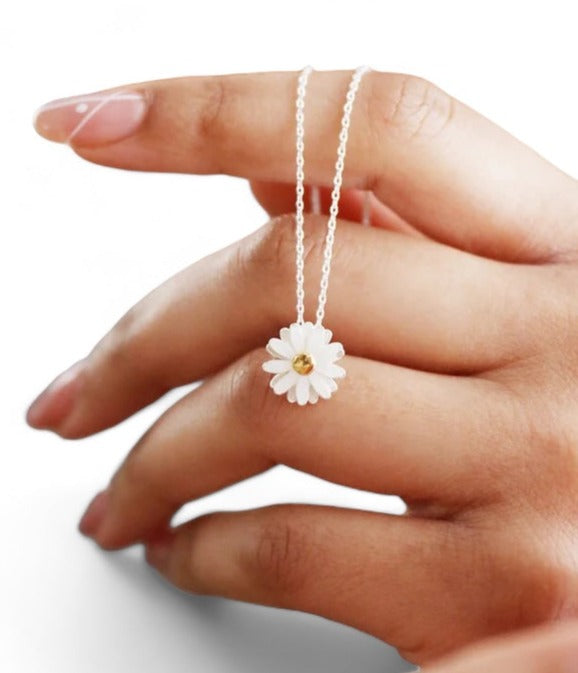 Lisa Angel White Enamel Daisy Necklace with Gold Middle