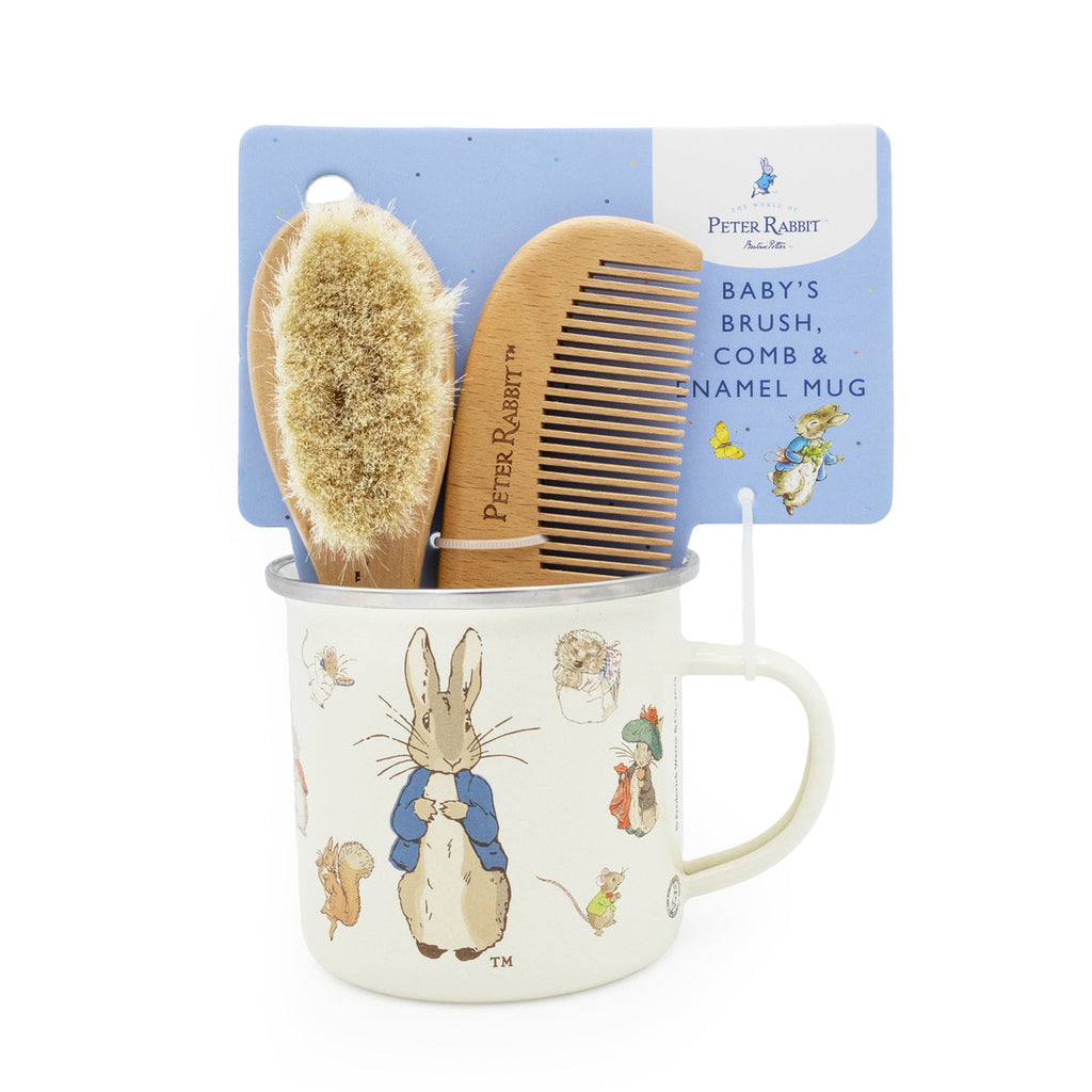 Peter Rabbit 3 Gift Piece Set - Baby’s Brush, Comb & Enamel Mug