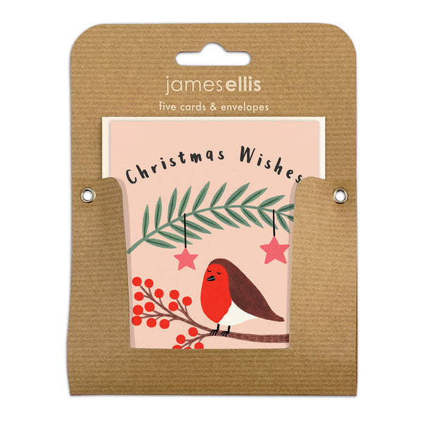 James Ellis Christmas Wishes Robin pk of 5 cards