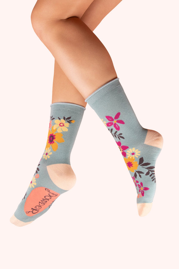 Powder Ankle Socks - Floral Spray, Ice