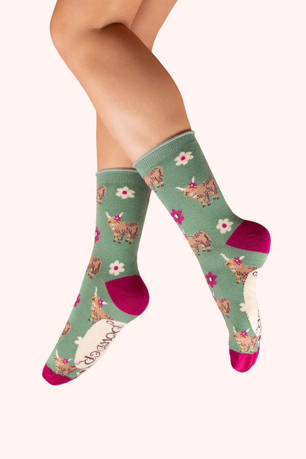 Powder Ankle Socks - Highland Cows