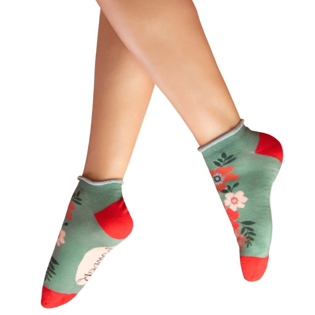 Powder Trainer Socks - Floral Spray - Olive