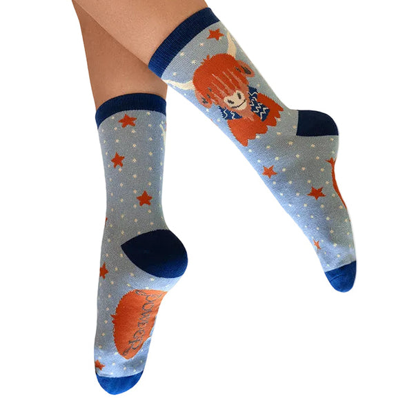 Socks with cartoon character design on a white background