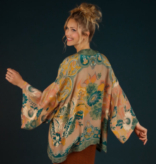 Powder Folk Art Floral Kimono Jacket - Petal
