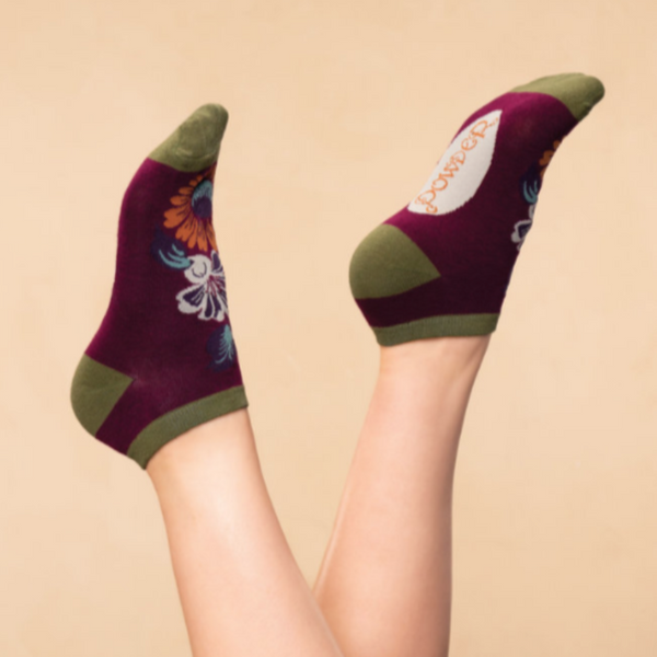 Powder Trainer Socks Vintage Floral - Damson