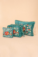 Powder Folk Art Hedgehog Velvet Make up Bag - Aqua