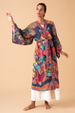 Powder Vintage Floral Kimono Gown - Ink