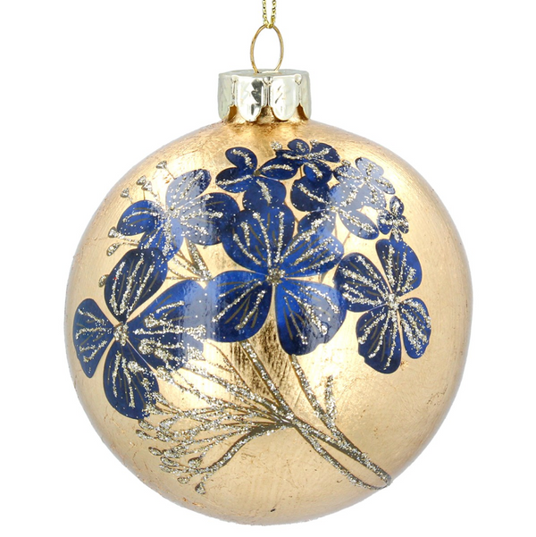 SALE 50% OFF -  Gisela Graham Gold Leaf Glass Ball With Blue Flowers