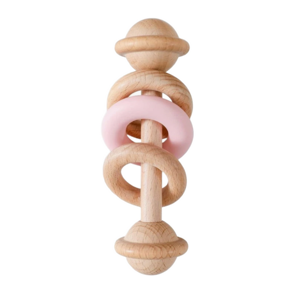 Eco-Friendly Wooden Rattle Teething Toy - Blue / Pink