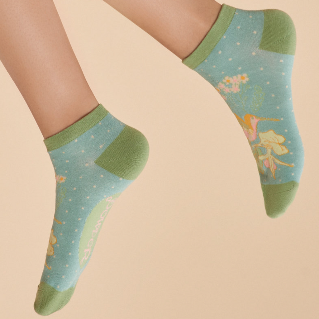 Powder Hummingbird Trainer Socks - Aqua